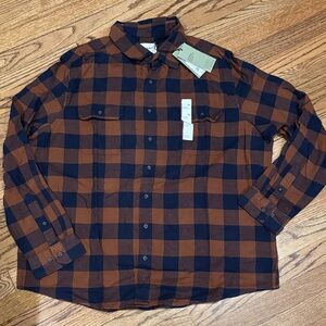 NWT Goodfellow & Co Brown and Navy Check Button-Up Shirt XXL